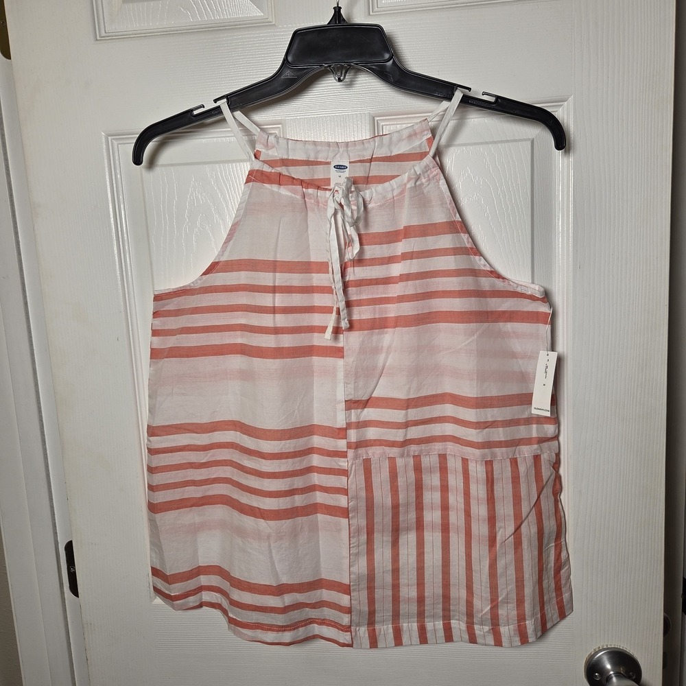Old Navy sz M 100% cotton lightweight top NWT July 4th red stripes casual summer